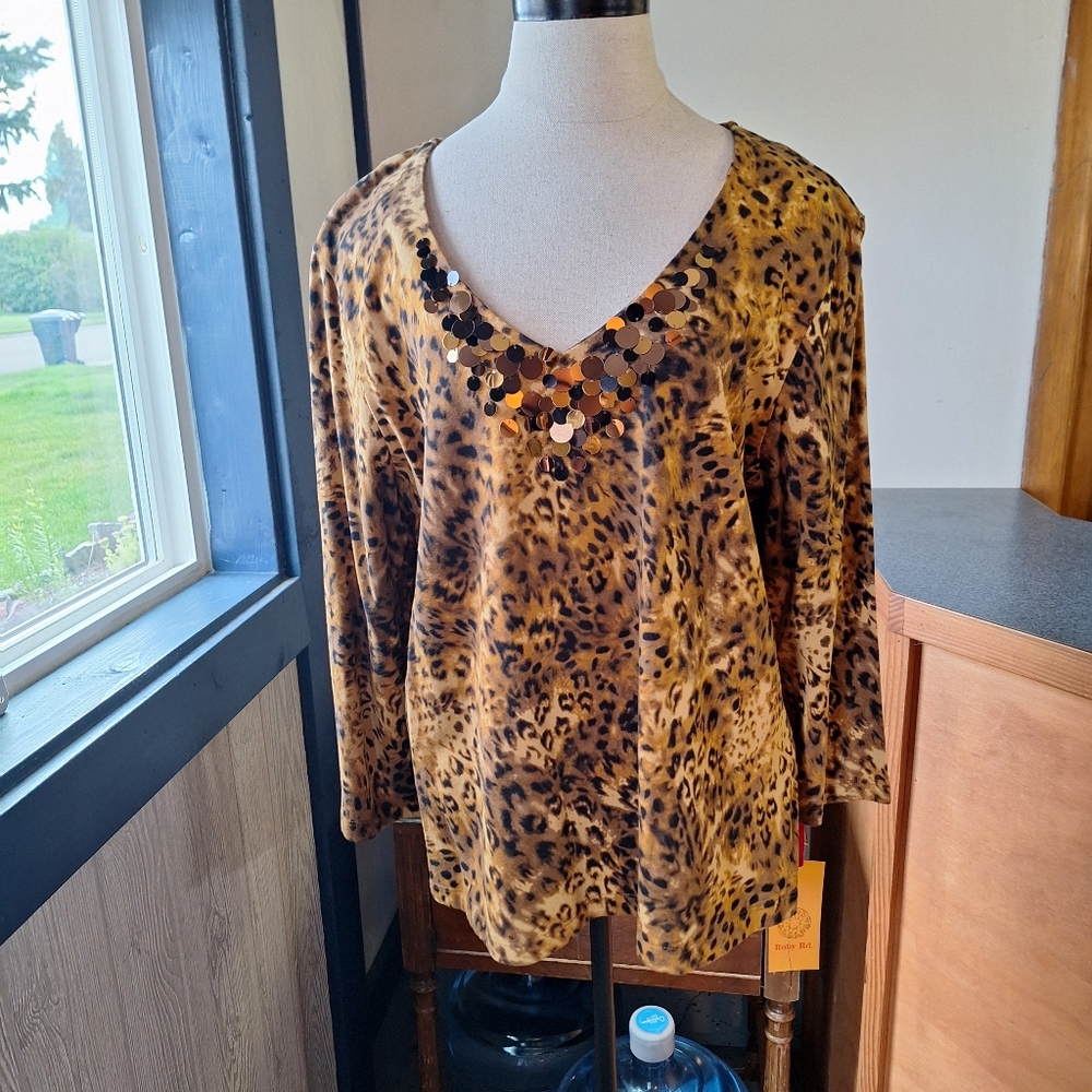 Ruby RD "Black Magic" Leopard Print Top, Size XL, Style#20559S96969,NWT